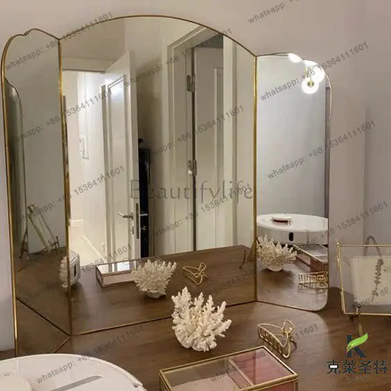 XX. French gold folding three-sided mirror American retro bathroom bathroom mirror