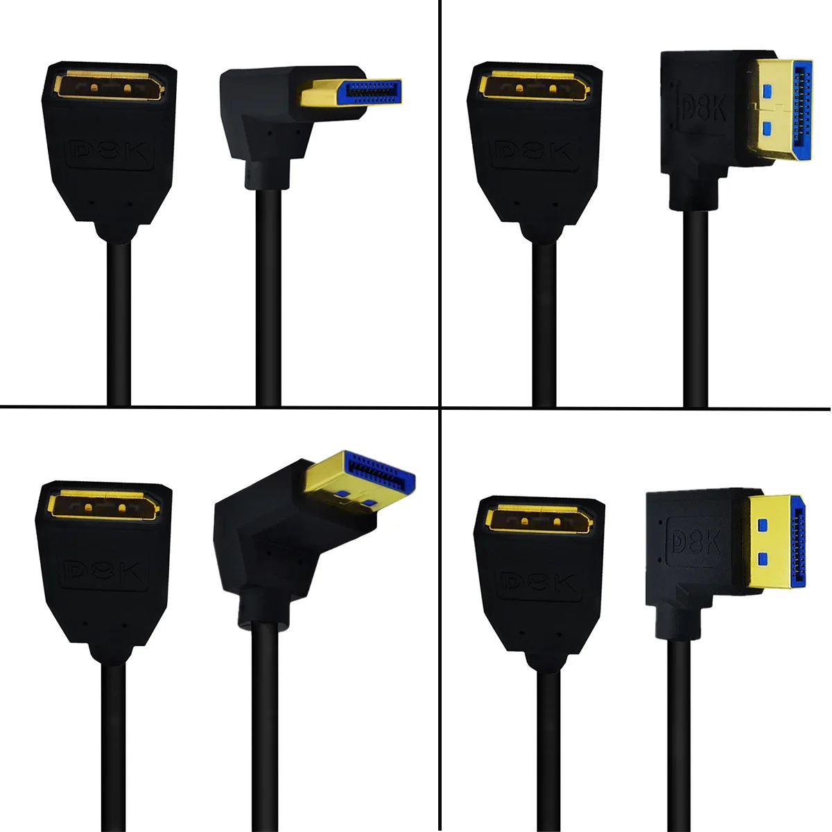 DisplayPort 1.4 Version 8K 60hz Male to Female 90 Degree Up & Down & Left & Right Angled Extension Cable Display Port extender
