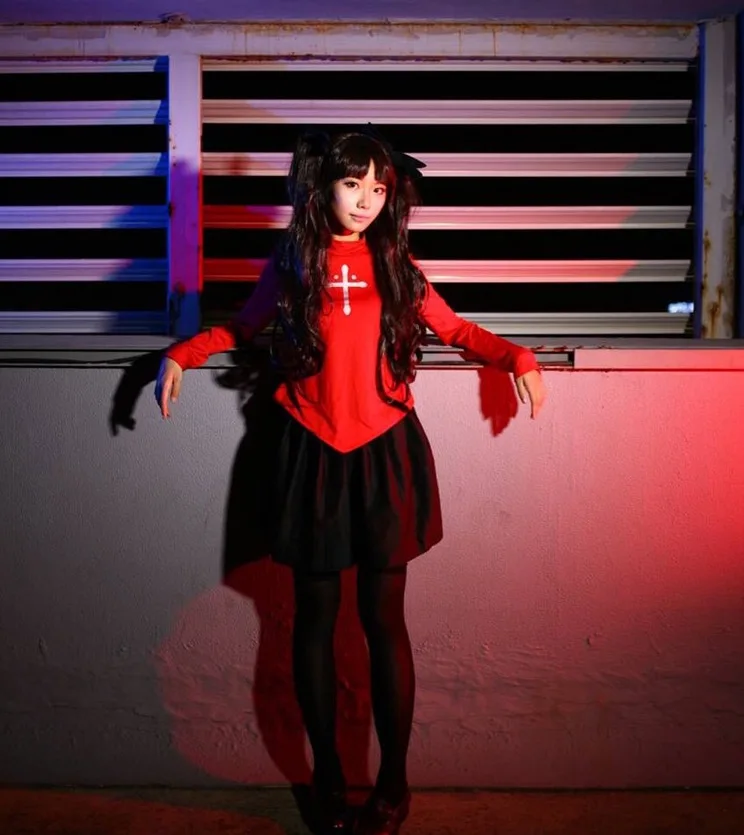 Fate Stay Night Fantasia de Cosplay para Mulheres, Uniformes Rin Tohsaka, Vestido Anime, Conjunto completo, Top, Saia, Headwear, Halloween