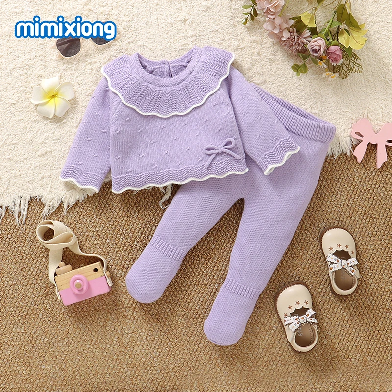 Winter Baby Clothes Sets Pink Long Sleeve Knit Newborn Sweaters Shirts+Leggings Outfits 2pcs Infant Knitwear Autumn Toddler Suit