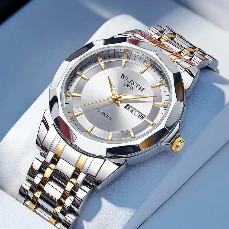 

WLISTH мужские часы с зеркалом в виде ромба, оригинальные кварцевые часы для мужчин, водонепроницаемые светящиеся наручные часы из нержавеющей стали, мужские часы с датой недели