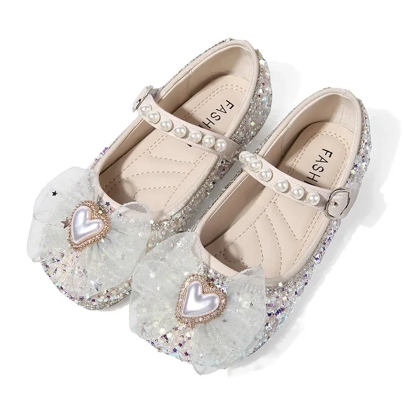 

Spring Autumn Girls Glitter Princess Shoes Fashion Sequins Children's Leather Shoes Lace Bowknot Kids Ballet Flats Single Shoes