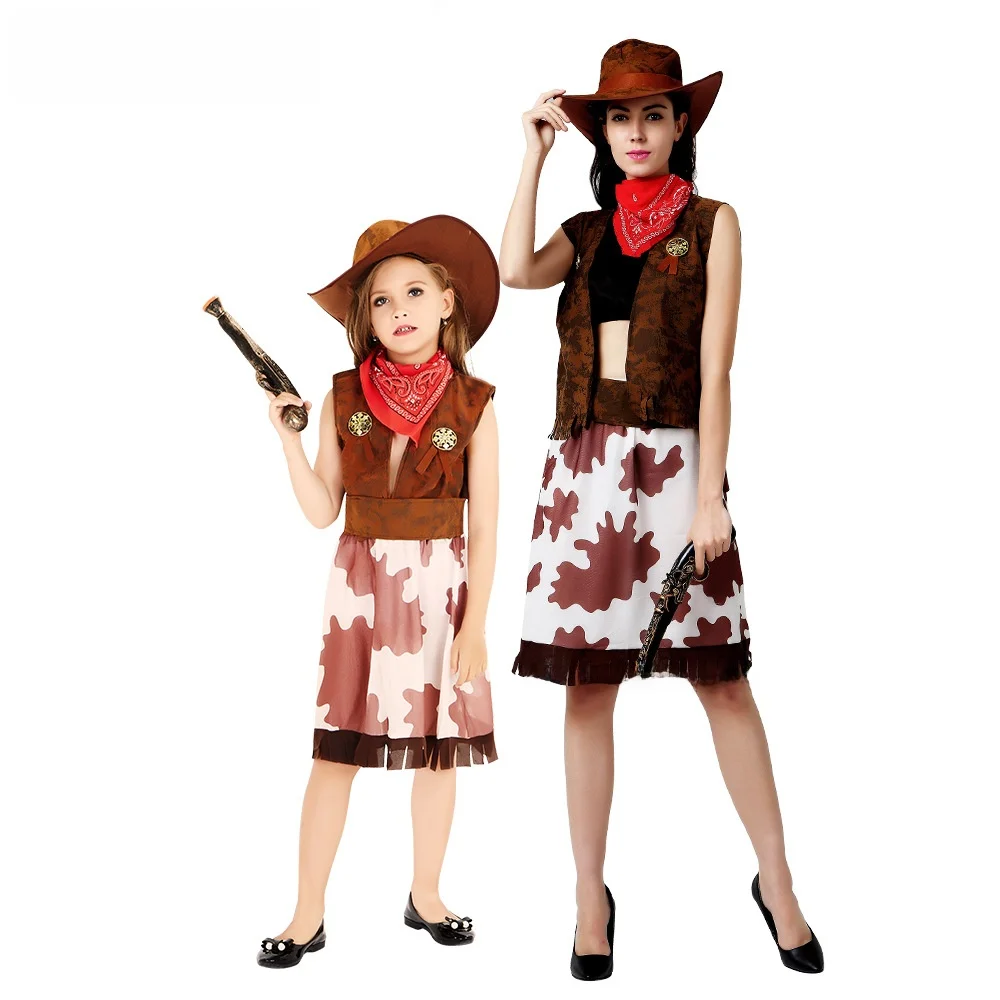 Fsia Clássica de Cowboy Ocidental para loween, Roupas de Papelão para Pais e Filhos, Traje para Apresentações Teatrais...