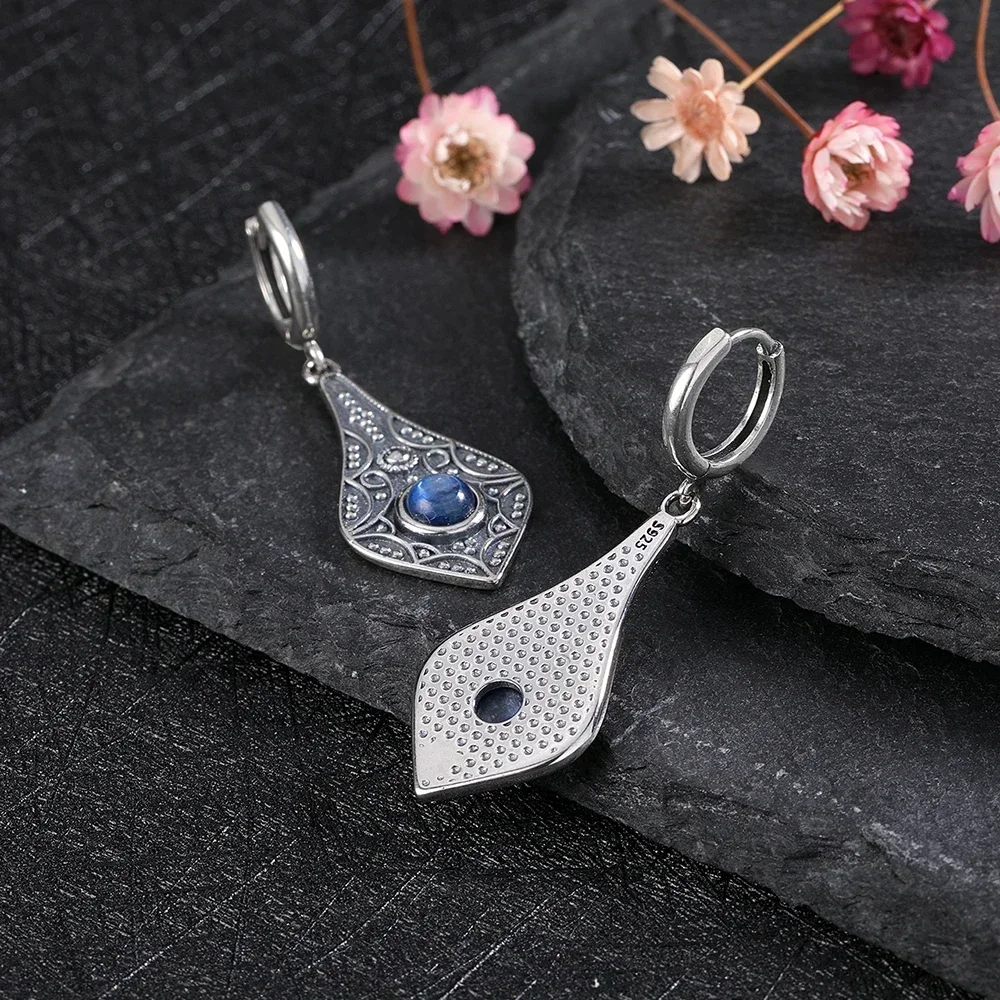 925 Silver Vintage Earrings Blue Sandstone Women\'s Earrings Elegant Party Jewelry Accessories Drop Fashion Earrings