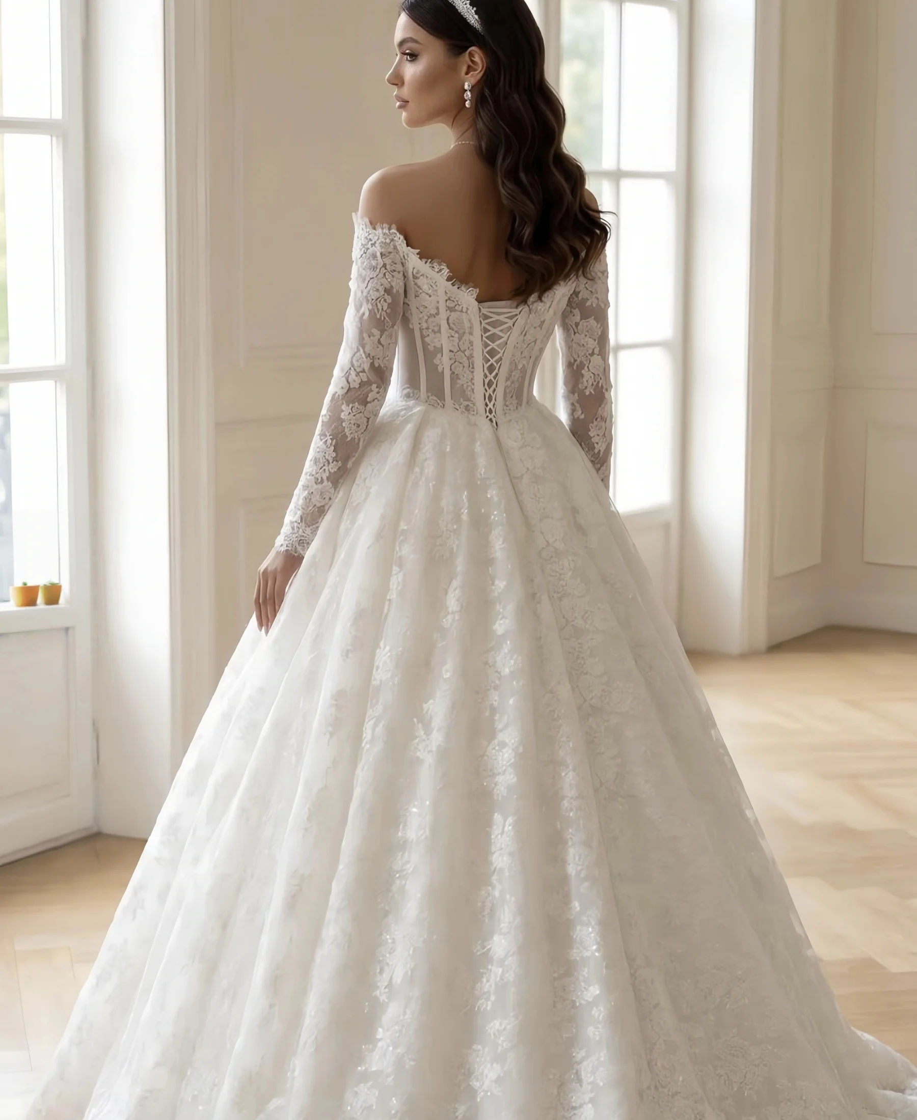 Romantic Sweetheart Lace Up Ball Gown Wedding Dress Appliques Embroidery Long Sleeve Princess Bridal Customized Vestido de novia