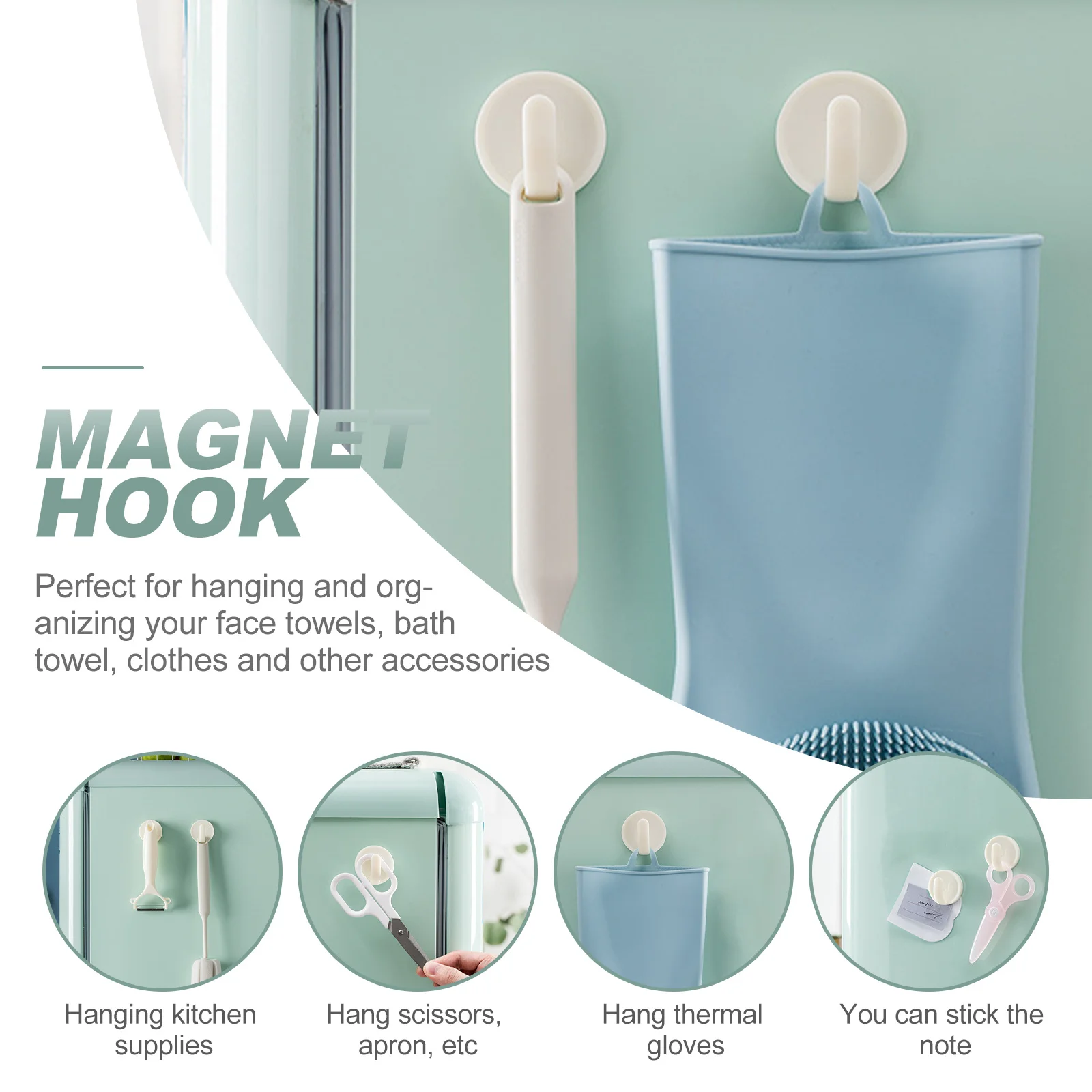 2 قطعة السنانير المغناطيسية للثلاجة الأبيض الإبداعية المطبخ السنانير لاصق قوي شماعات توفير المساحة منشفة معطف المنظم