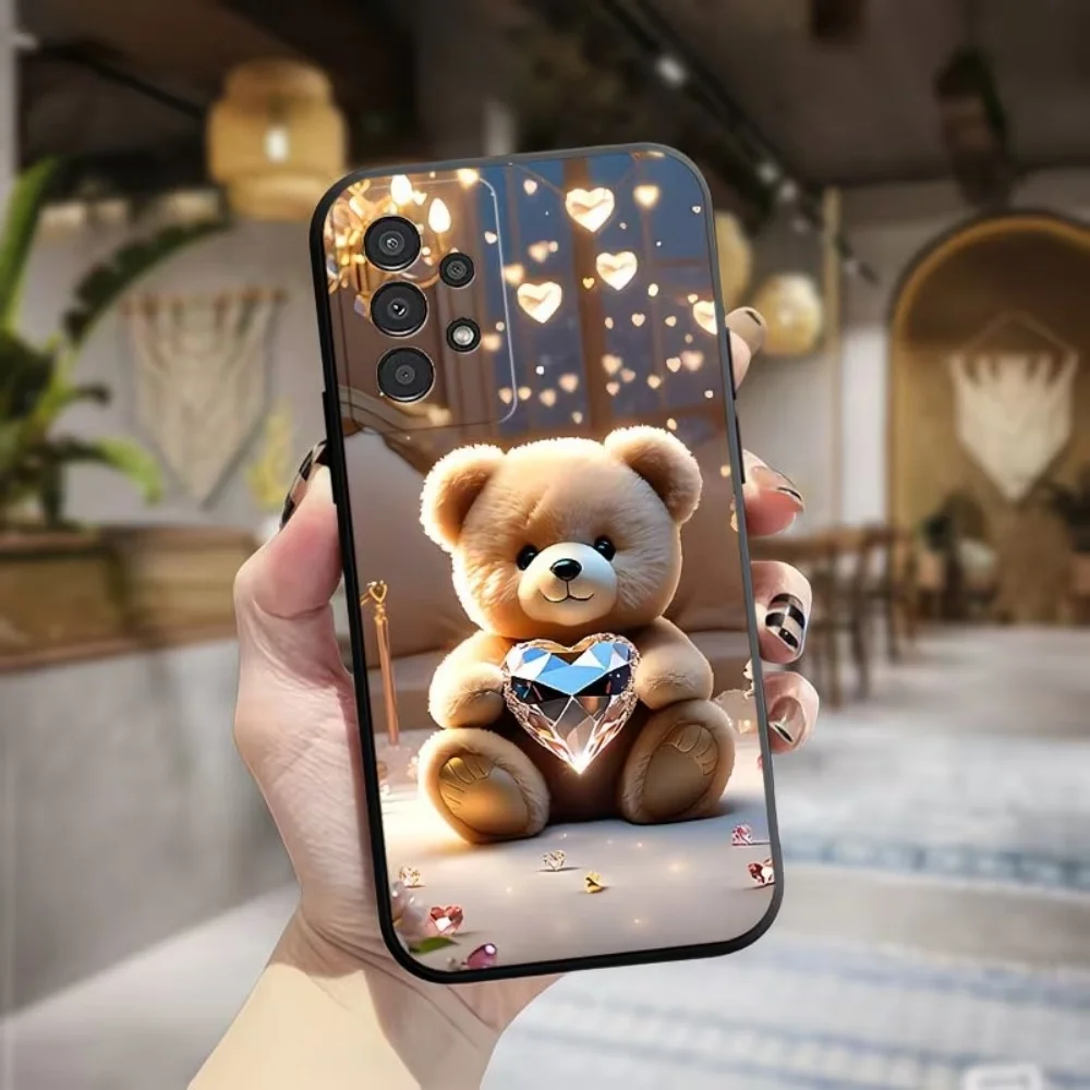 Little Bear Love Crystal Painted Frosted Phone Case For Samsung Galaxy A73 A72 A71 A70 A56 A55 A54 A53 A52 A51 A50 S 4G 5G Cover
