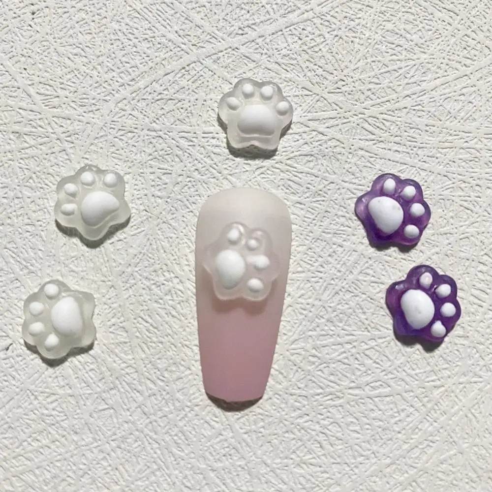 10Pcs Cat's Paw Shape Cat Paw Nail Charm Luminous Cartoon Resin Nail Charms Durable Mini 3D Nail Art Decoration Nail Ornaments