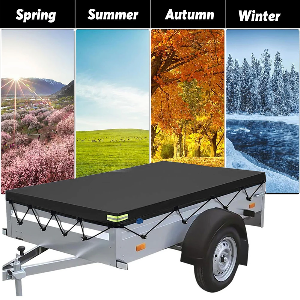 420D Oxford Trailer Tarpaulin With Reflective Strips Elastic Webbing Trailer Cover Waterproof And Windproof Truck Canopy Cover