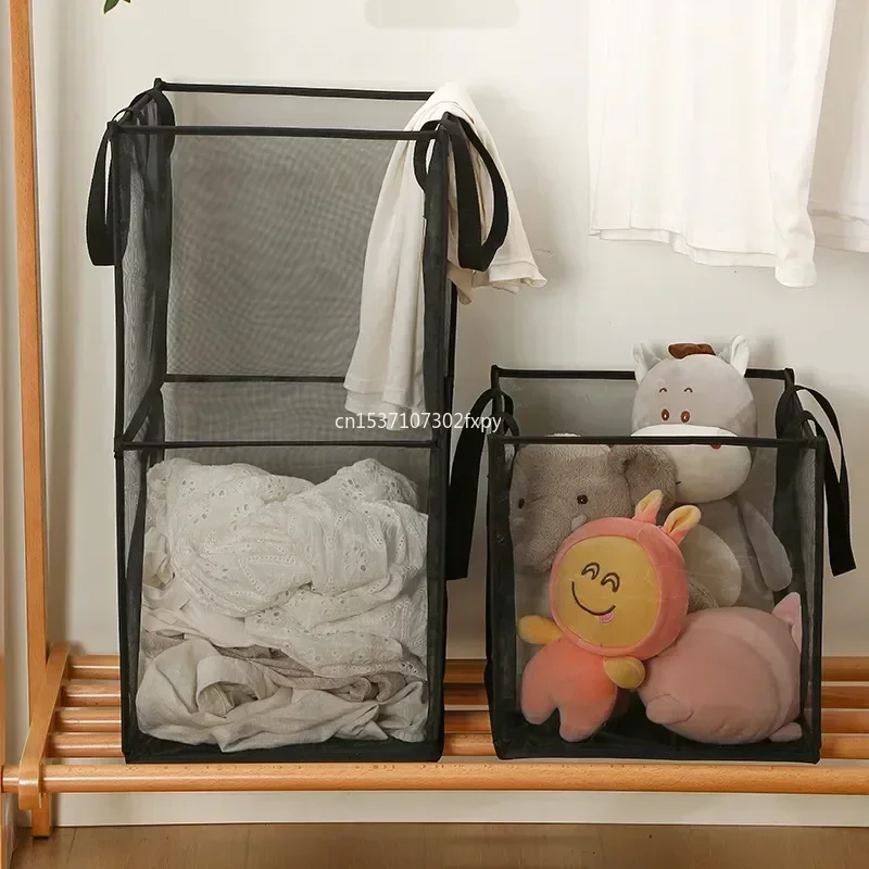 Folding Laundry Basket Organizer for Dirty Clothes Bathroom Clothes Breathable Mesh Storage Bag Large Capacity Hanging Basket