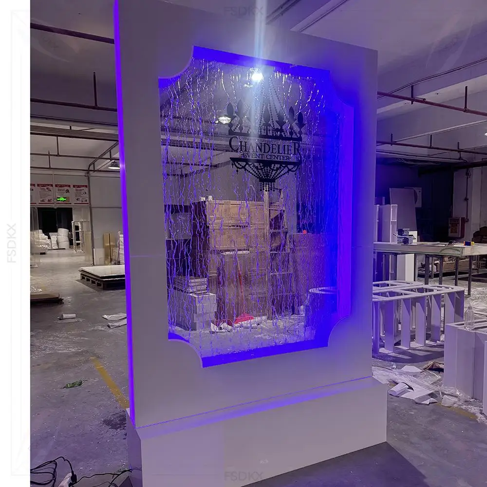 

Factory Event Custom Acrylic Fountain Waterfall Welcome Sign Pvc Backdrop Light Wedding Stage Backdrop Waterfall Panel