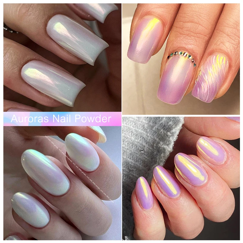 NICOLE DIARY-Polvo de uñas Aurora, pigmento de cromo blanco, polvo de frotamiento de perlas, efecto espejo, purpurina para manicura artística, accesorios para uñas