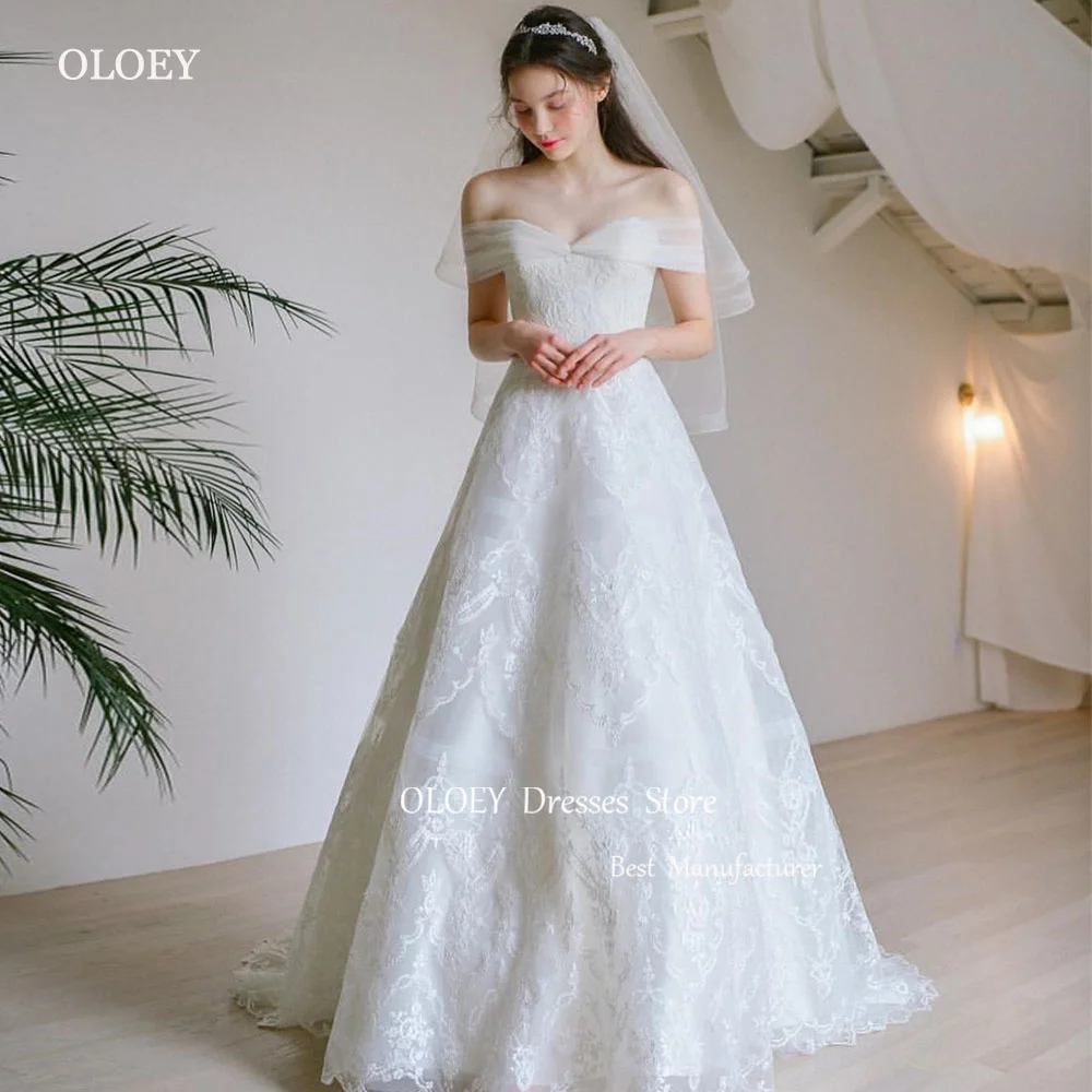 OLOEY Princess abiti da sposa a-line abito da sposa in pizzo lungo fino al pavimento con spalle scoperte eleganti abiti da sposa su misura