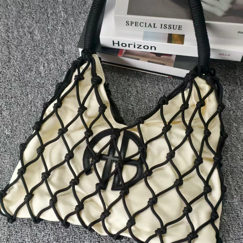 

2025 Y2k Hot Ins Новая тканая пляжная сумка с плечевым ремнем Дизайнерская ручная сумка-тоут с буквенным логотипом AB для повседневных сумок для хранения