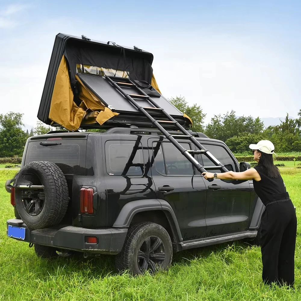 2026 Outdoor 4 Person  Side Fold Out 2XL Hard Shell Aluminum Rooftop Tents Side Opening Hybrid Roof Top Tent With Rack
