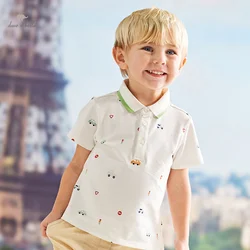 Dave Bella 2024 New Summer Boys Baby T-Shirt Children Top Cotton Fashion Casual Short Sleeved Polo Shirt Car Print DB2248484