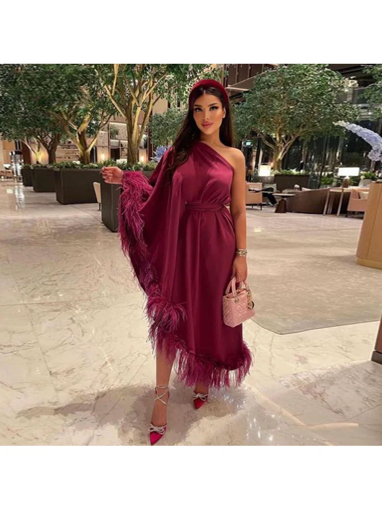 Vestido De fiesta De lujo De plumas para mujer, vestido De noche Formal, largo hasta el té, estilo De sirena, Arabia Saudita