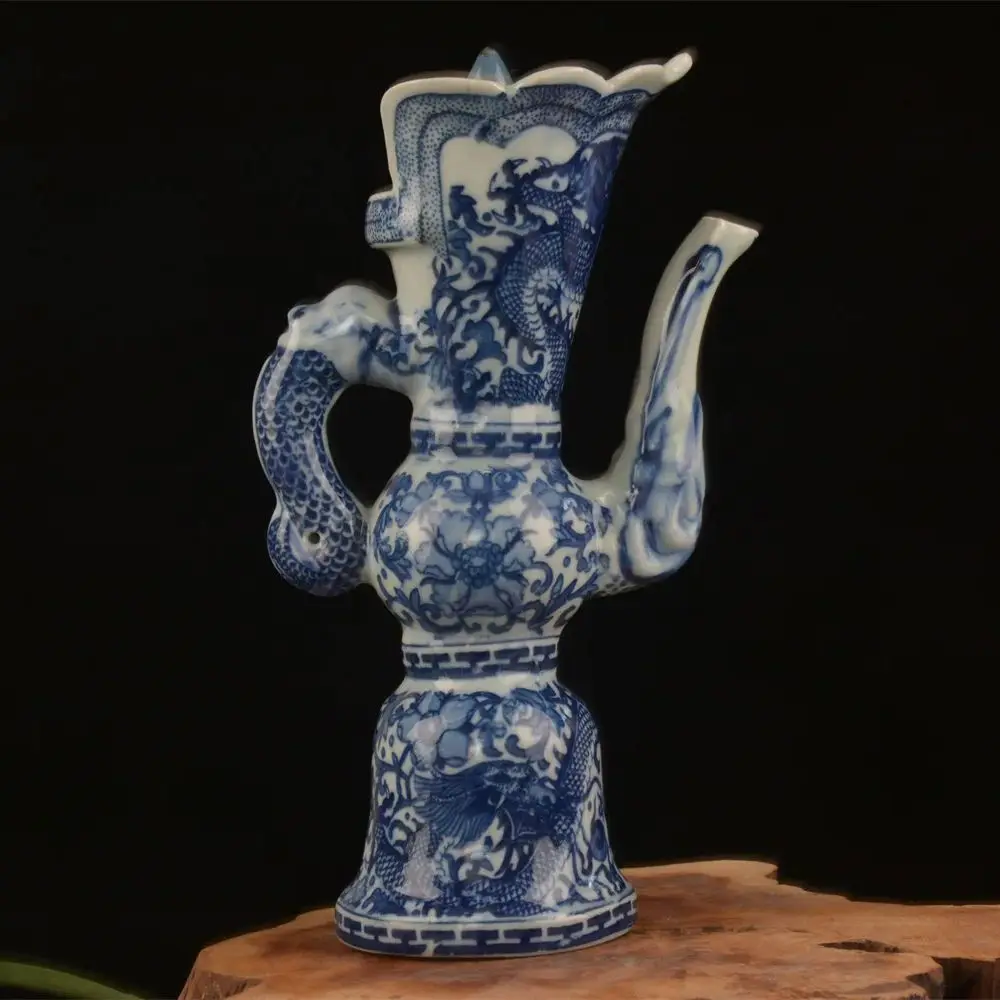 

Антикварный фарфоровый чайник династии Цин, БЕЛЫЙ И СИНИЙ, с изображением дракона, ручная роспись, коллекционный предмет и украшение, бесплатная доставка.