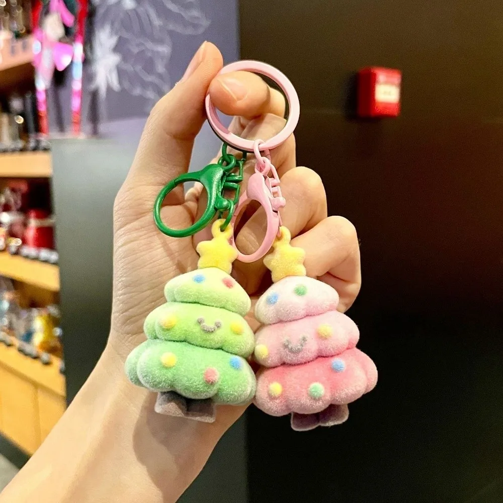 Creative Christmas Tree Flocked Keychain Optional Mini Bag Charm Soft Touch Lightweight Holiday Gift Box Gift Giving