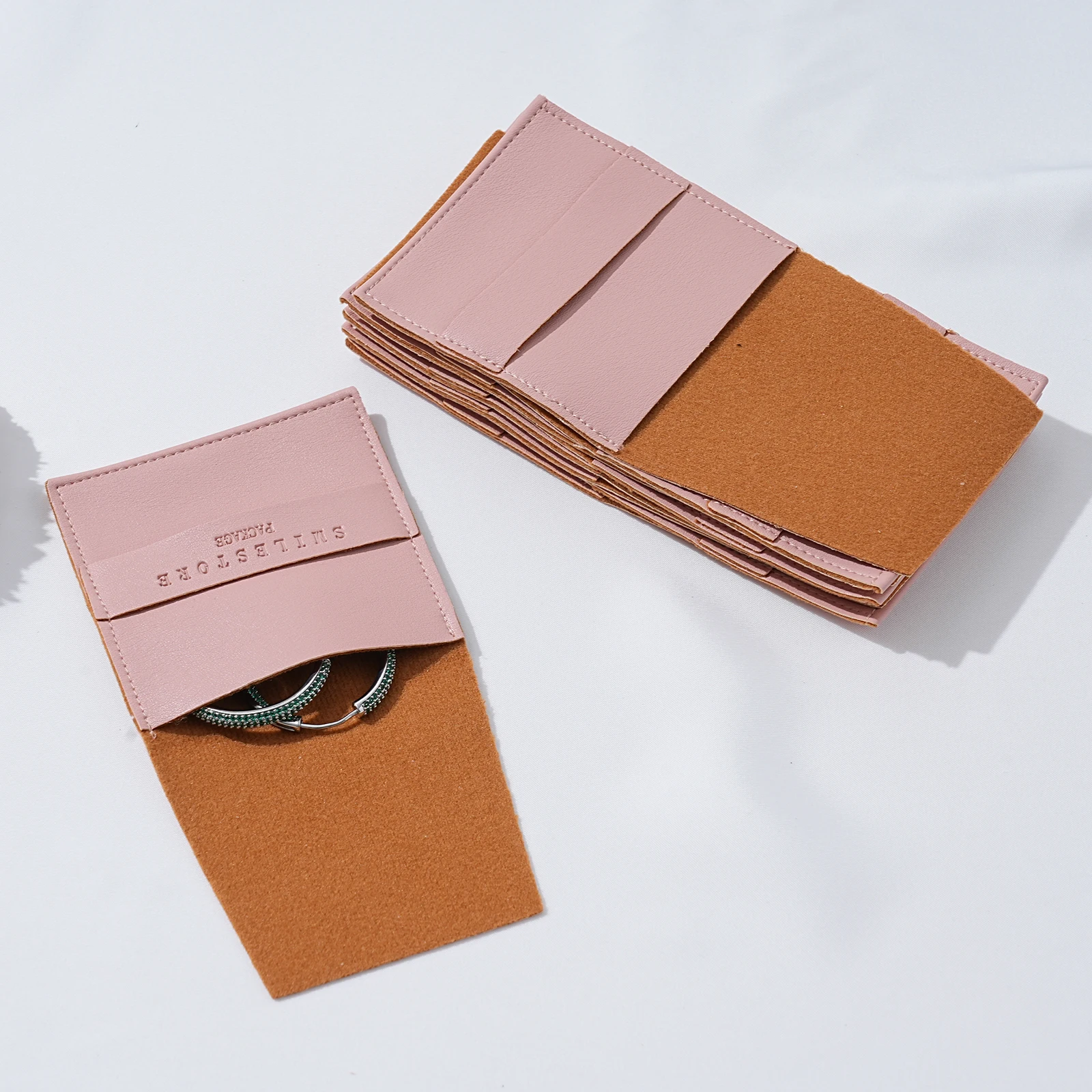 50/100pcs 8x8cm Pink PU Leather Gift Bags Custom Jewelry Package Small Earrings Necklace Makeup Packaging Pouch Higher Quality