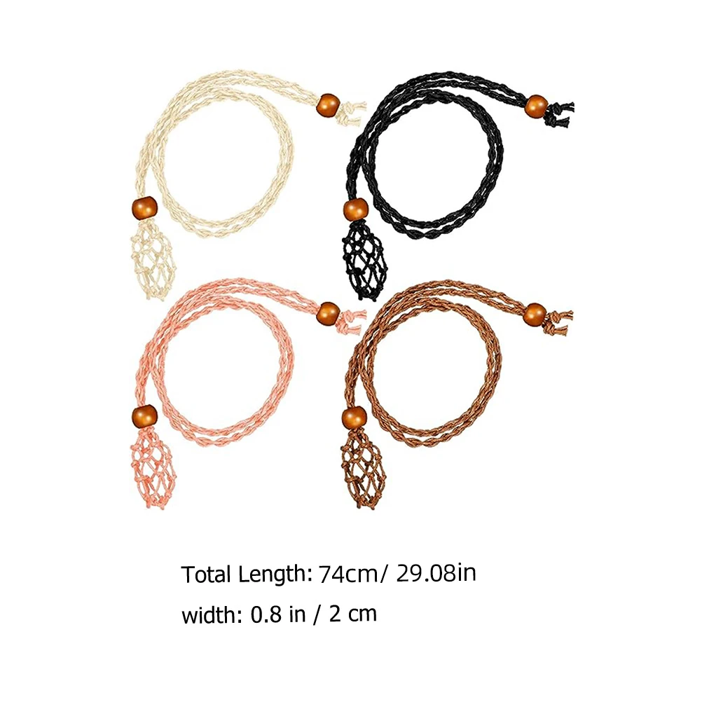

4 Pcs Crystal Necklace Seat Empty Adjustable Rope Quartz H woven Mesh Cage Stone Holder Vintage Cotton Decorative Hanging