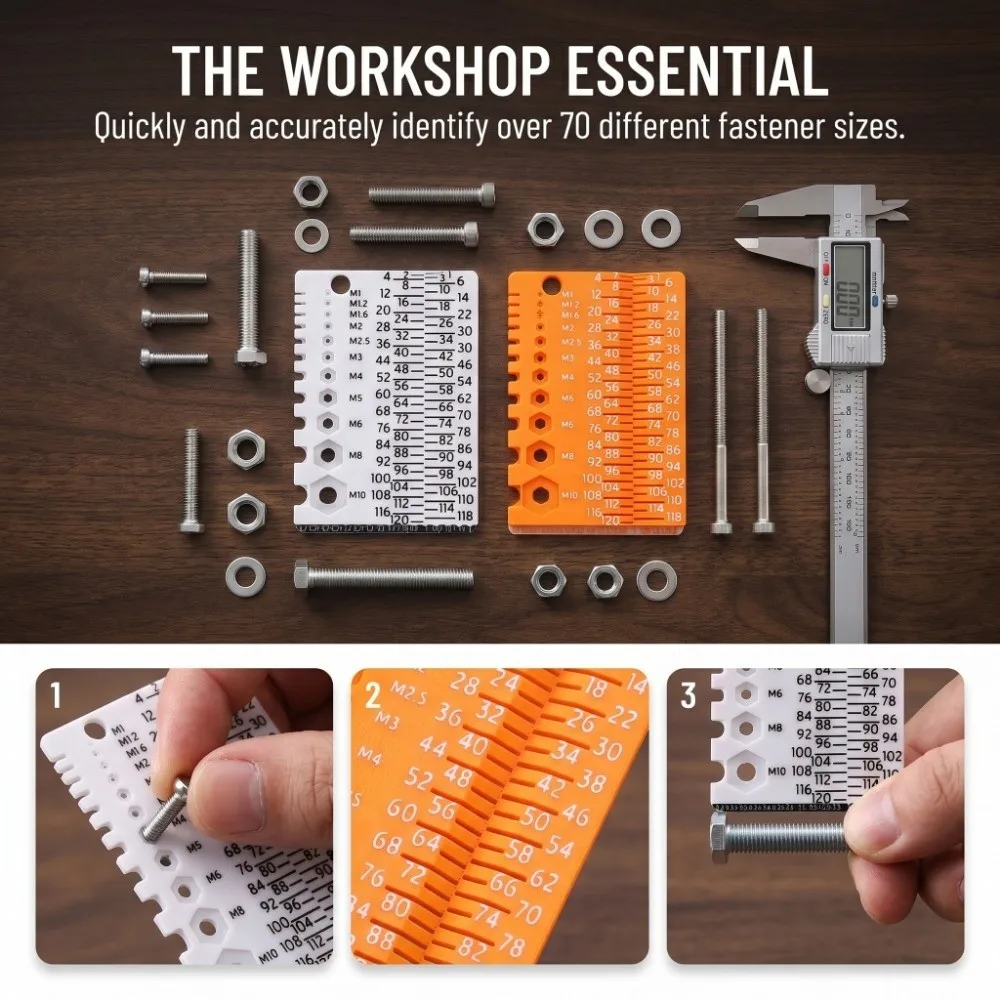Portable Screw Measuring Tool M1-M10 Specifications Easy Use Thread Checker Multifunctional Precision Drill Bit Gauge