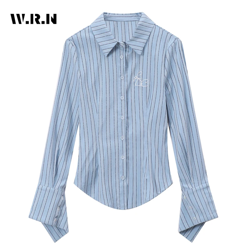 2023 Autumn Hotsweet Style Turn-down Collar Long Sleeve Striped Chiffon Blouses Women's Fashion Casual Y2K Sexy Clubwear Shirts