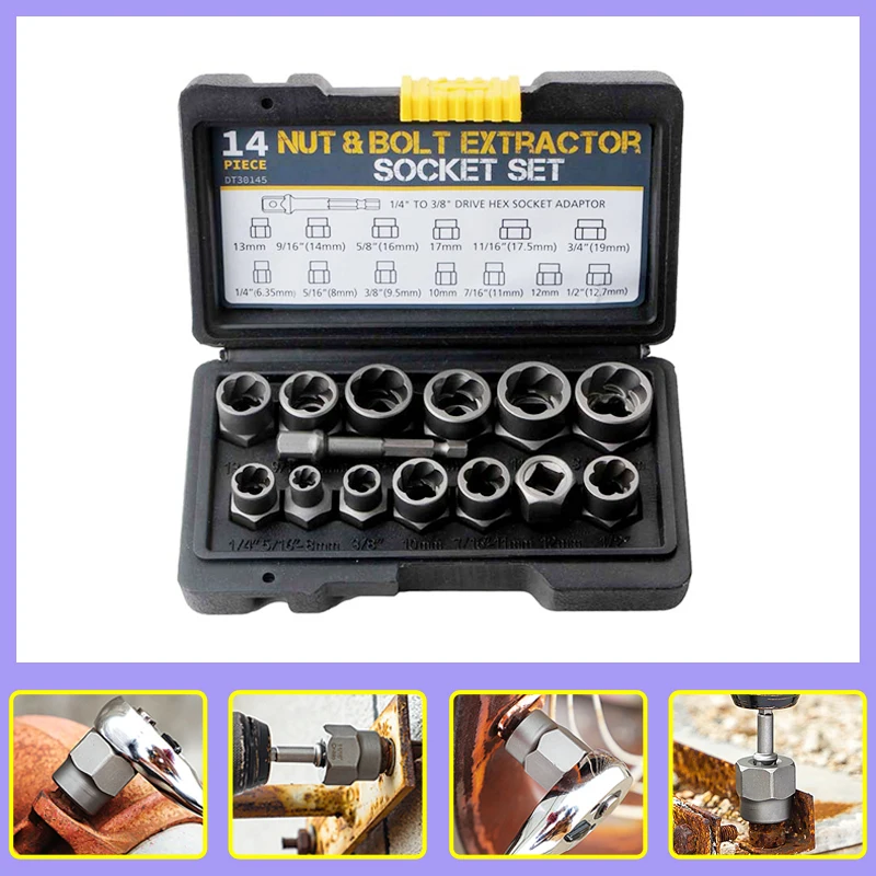 

Creamily 14Pcs Impact Bolt & Nut Remover Set Cr-Mo Steel Bolt Extractor Tool Set With Solid Storage Case For Industrial Shipping