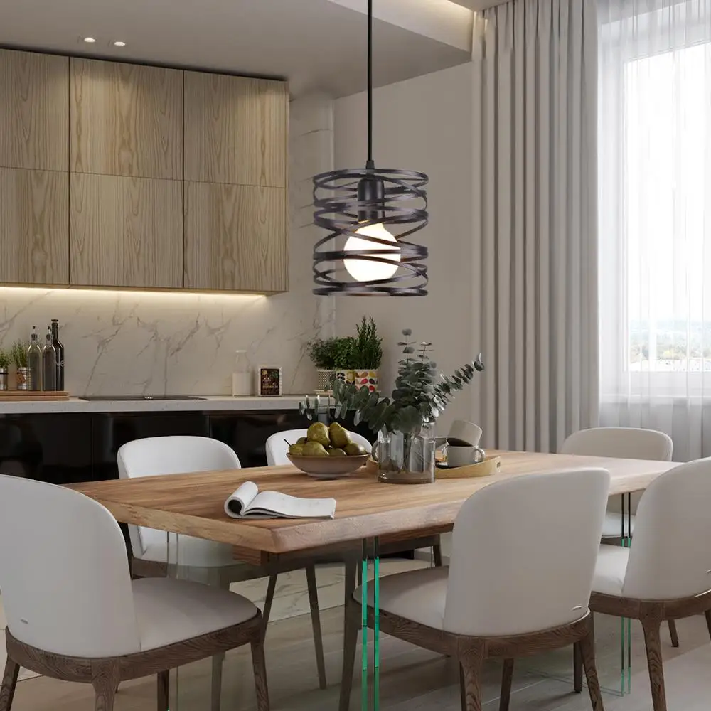 Modern chandelier retro LED ribbon spiral swirl ceiling suspension lampshade chandelier living room kitchen lighting fixtures