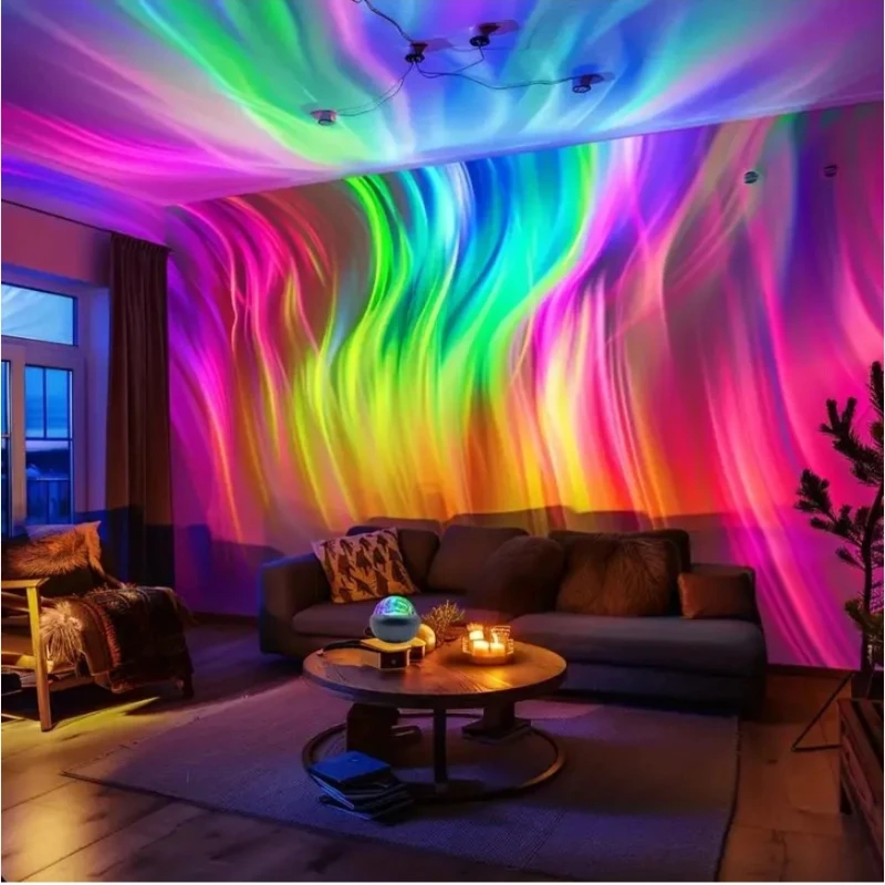 Lampu Malam Proyektor Cahaya Utara & Gelombang Laut 2 Dalam 1 dengan 14 Efek Cahaya Lampu Malam USB RGB untuk Kamar Tidur Anak-anak Hadiah Natal