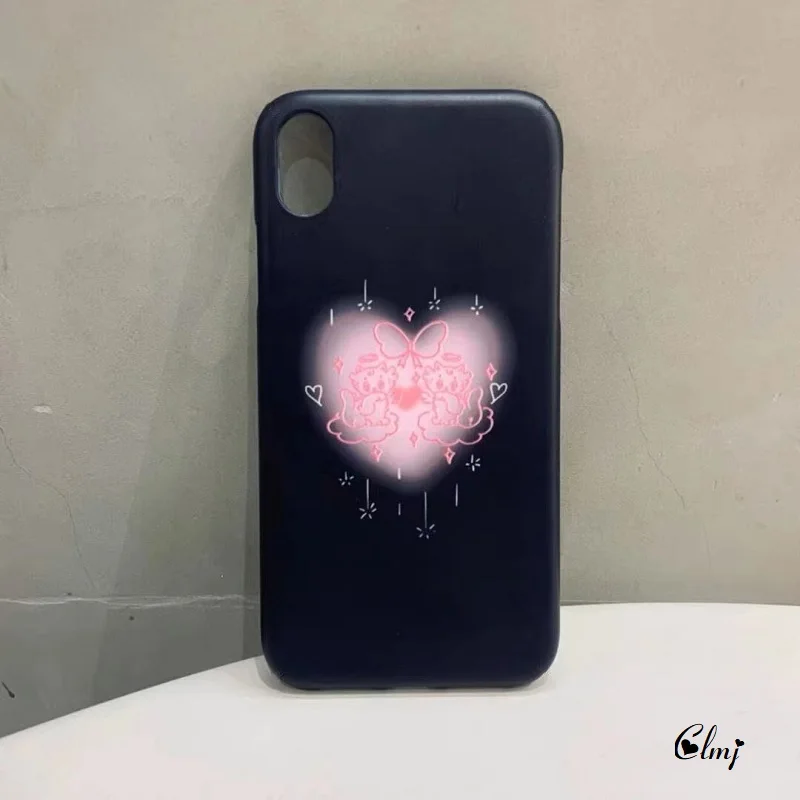 Custodia per cellulare Clmj Angel Cute Cat per iPhone 12 11 13 Pro XS Max XR SE 7 8 Plus custodia per telefono nera custodia in Silicone INS per