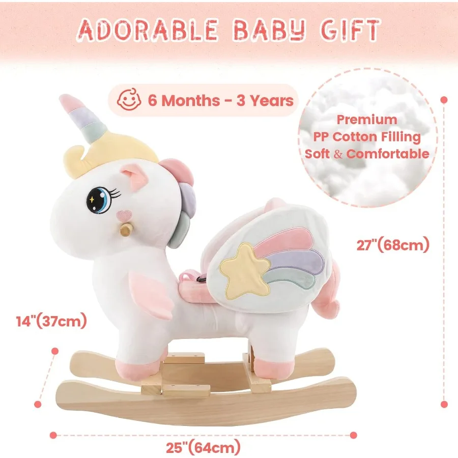 Unicorn Baby Rocking Horse, Rainbow Fairy Unicorn Rocking Horse for Toddlers 6 Months to 3 Years, Stuffed Ride-on Animal Rocker,