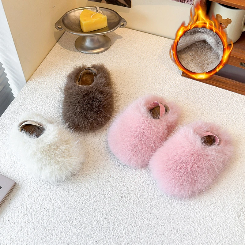 

Children's Indoor Slippers 2025Autumn Winter New Plush Home Lazy Girls Slippers Anti slip Fashion Warm Fluffy Slippers Fur Shoes