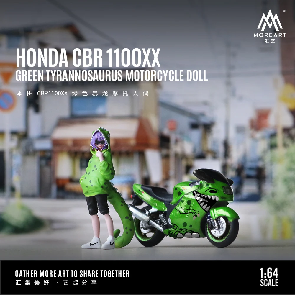 Presale*MoreArt 1:64 Honda CBR1100XX green Tyrannosaurus motorcycle action figure set-Delivery in December