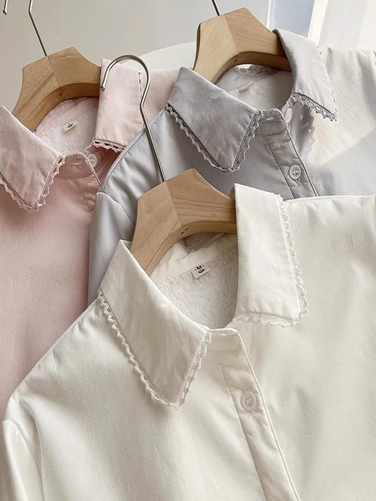 

Женская теплая базовая блузка Thiened Fce из фланели, свободного кроя, осенне-зимняя, в корейском стиле, из полиэстера