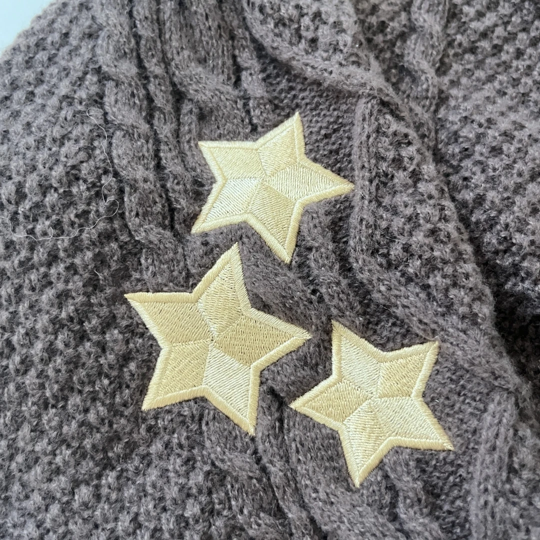 Autumn Trench Coat for Women Oversized Knitted Cotton Cardigan Winter Star Embroidery High Quality Women's Sweaters Y2k Clothes