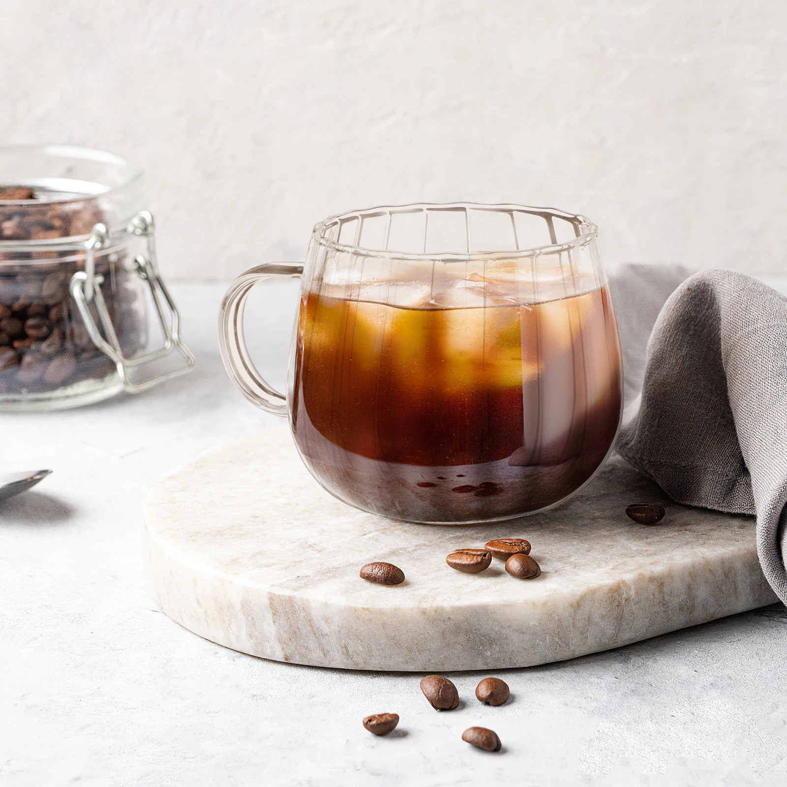 

Glass Coffee Mug with Handle Modern Vertical Stripe Pattern Heavy Duty Clear Glass Water Cup for Hot Beverages Daily Use