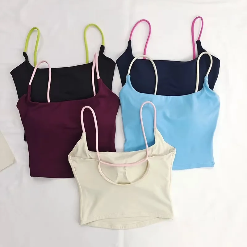 Gilet sportivo da yoga sexy senza schienale da donna, reggicalze a contrasto con coppa fissa in un unico pezzo, bellissimo reggiseno fitness per l'abbigliamento attivo