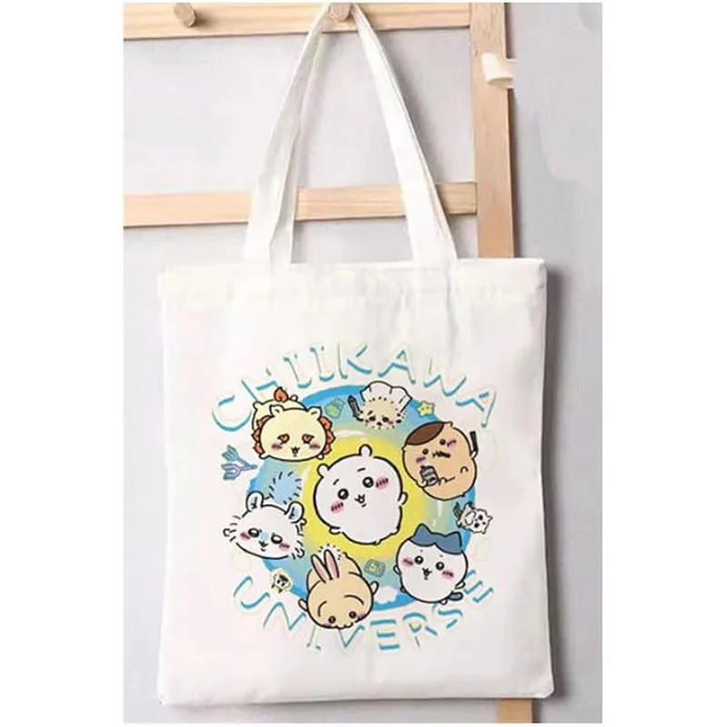 Bolso de lona con estampado de dibujos animados Kawaii Chiikawa, bolso de hombro de gran capacidad para niñas, bolso de compras plegable de estilo Anime duradero