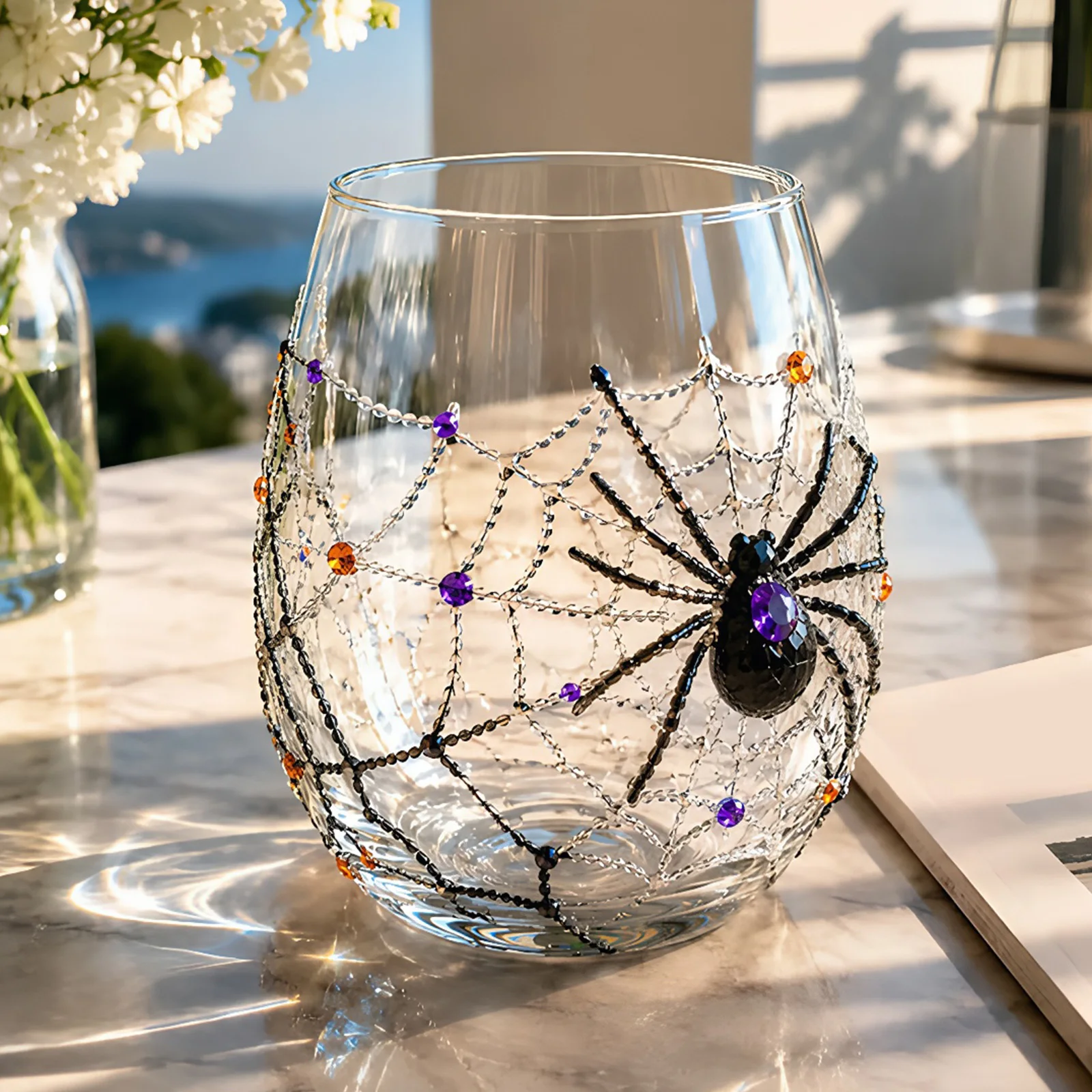 3D Spooky Candlelit Party Glass with Raised Details Whiskey Glasses Tumbler Manual Stemless Wine Glasses for Cocktail