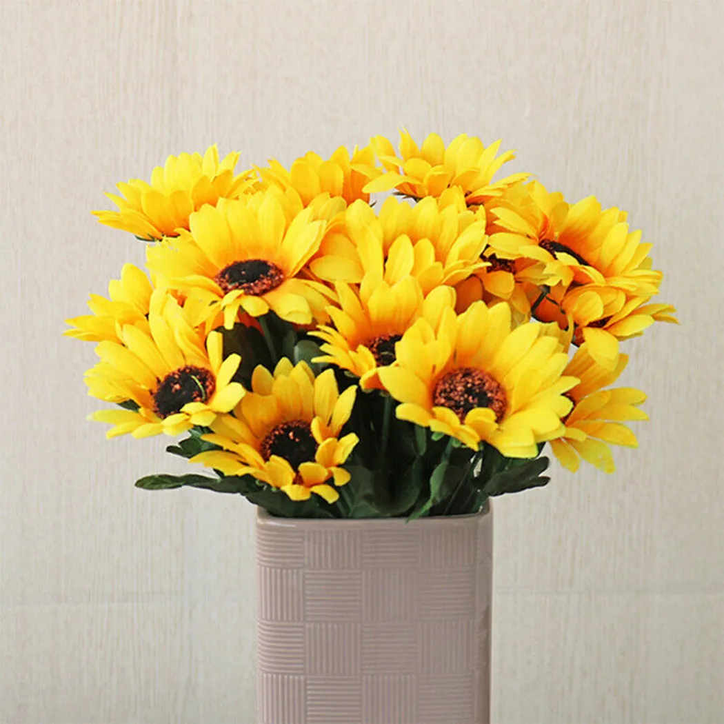 13 Beautiful Sunflower Head Flower Artificial Bouquet Real Touch Flower Garden Party Wedding Home Decoration DIY