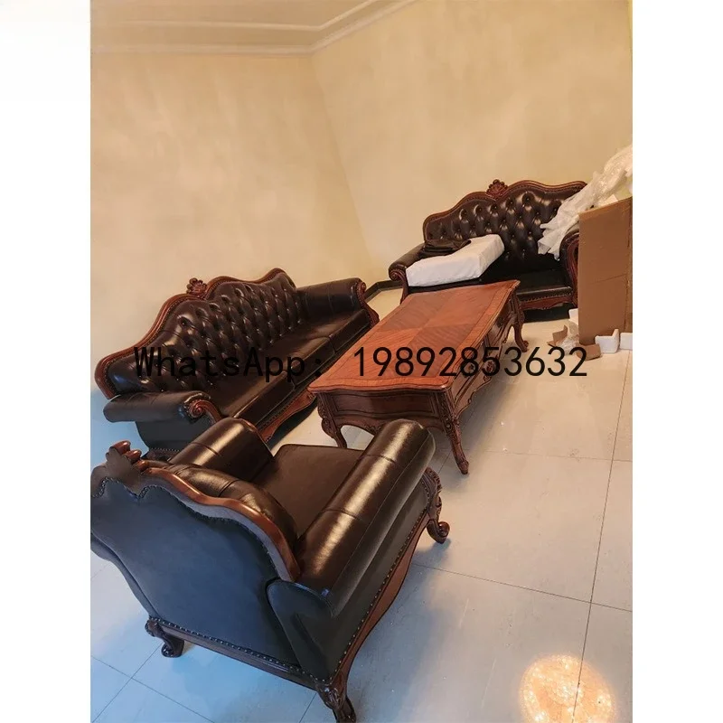 

Кожаный диван 4-10 из натуральной кожи - диван в европейском стиле из массива дерева для небольших квартир (3-местный)