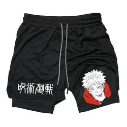 Męskie spodenki sportowe Jujutsu Kaisen Anime Graphic 2 w 1 Spodenki kompresyjne dla mężczyzn Szybkoschnące spodenki gimnastyczne Sportowe