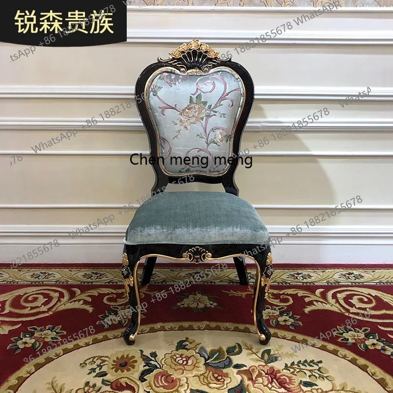 

French Fabric Dining Chair Soft Bag Chair Luxury Restaurant Solid Wood Chair Embroidery Stool