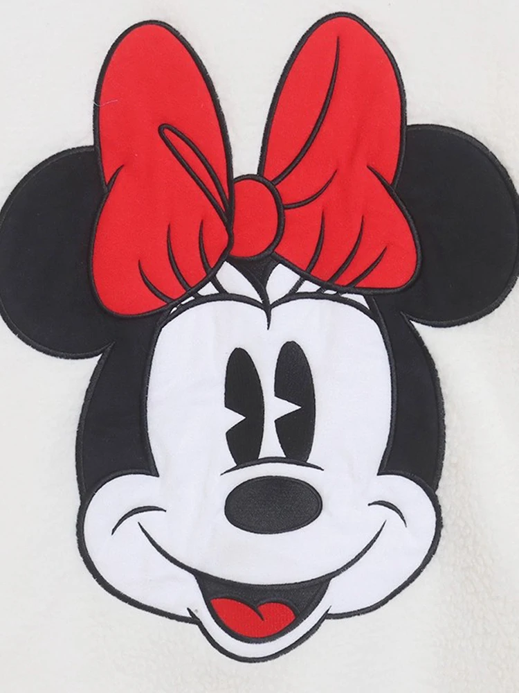 ديزني ميني ماوس التطريز صوف الضأن ديزني باريس البلوز المرأة طويلة الأكمام سترة البلوز القمم الأبيض كم طويل للجنسين