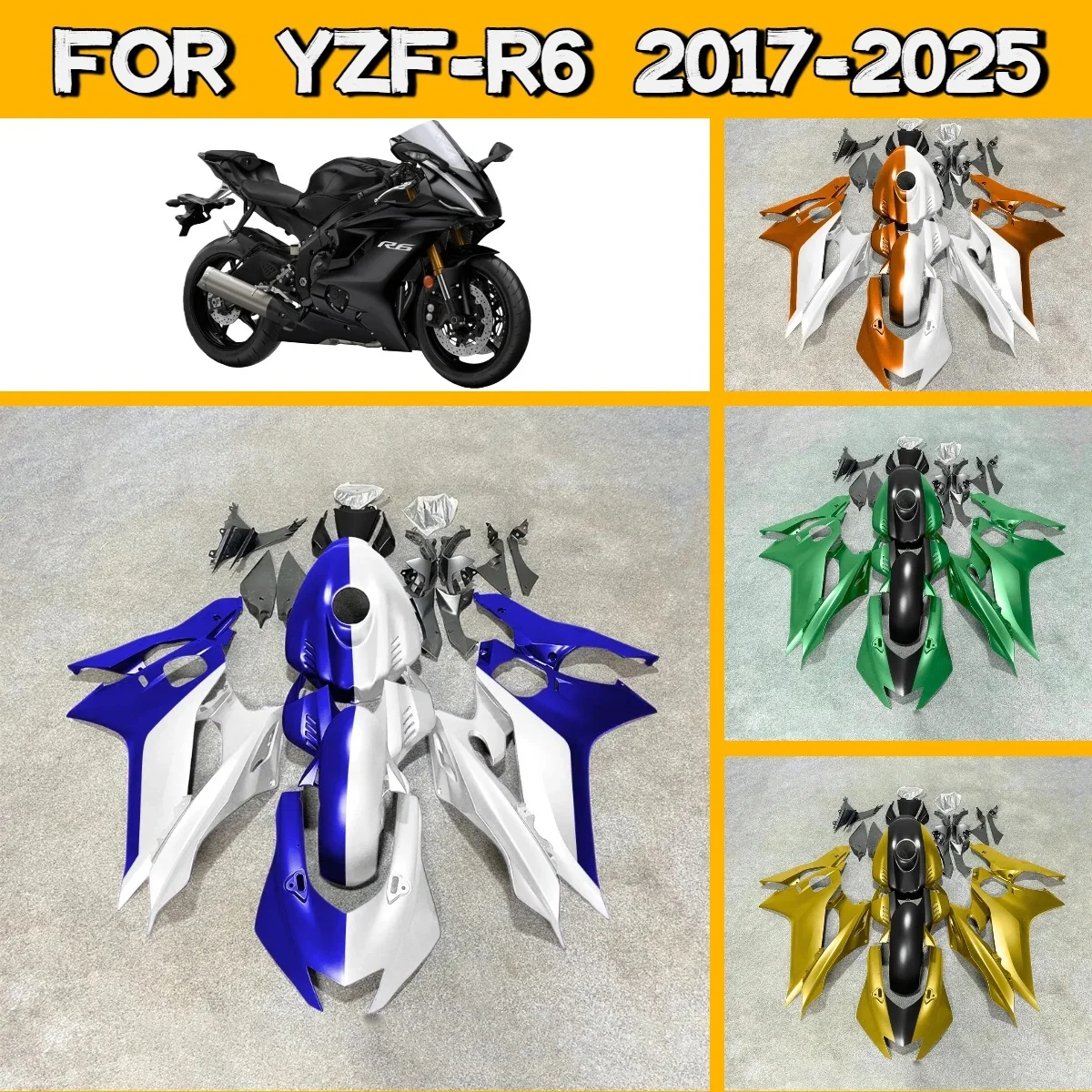 

For 2017-2025 Yamaha YZF R6 Aftermarket Fairing Kit Perfect Fit 17-25 YZFR6 ABS Plastic Easy Install Fairings