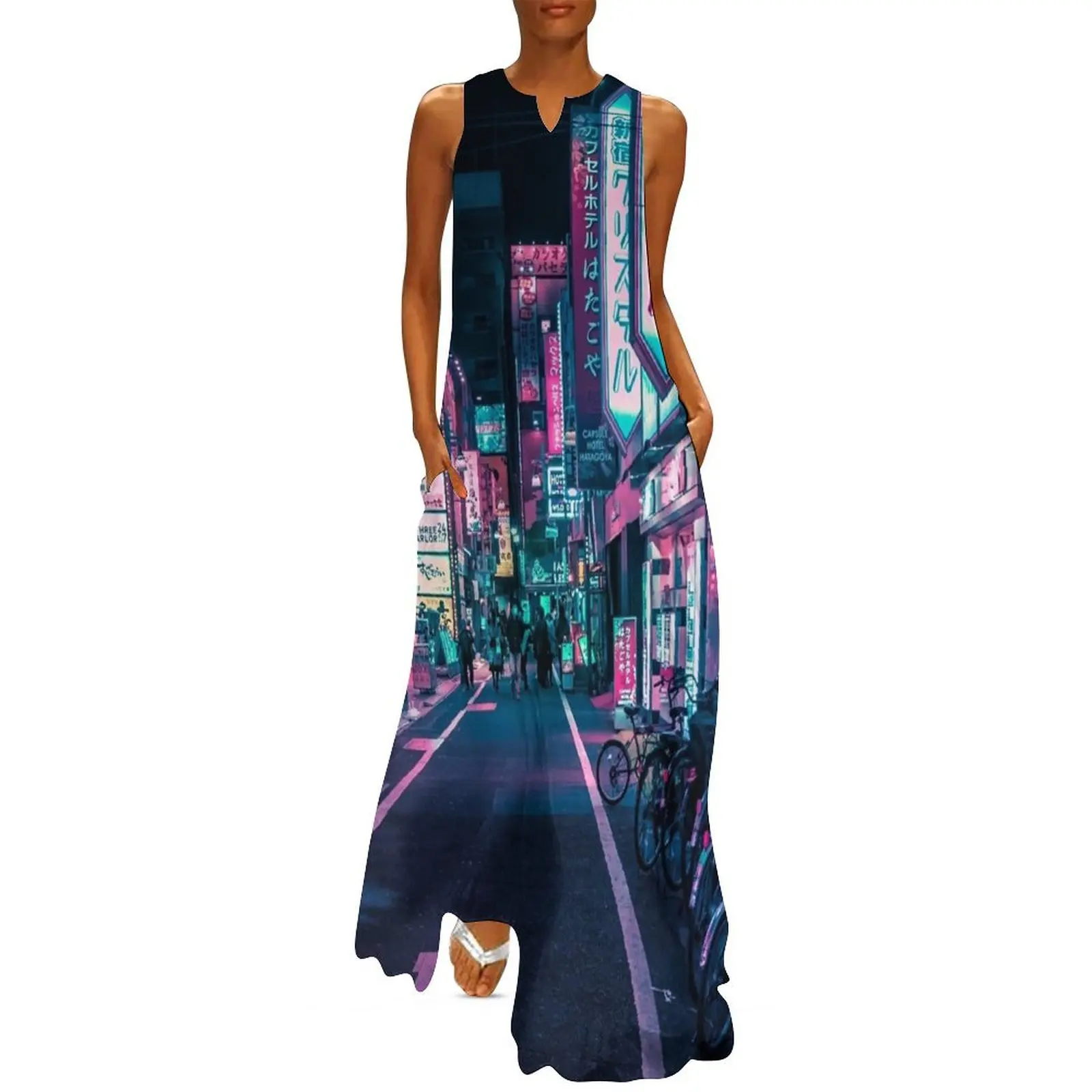 

Tokyo - A Neon Wonderland Long Dress Dress vintage evening dress Summer skirt