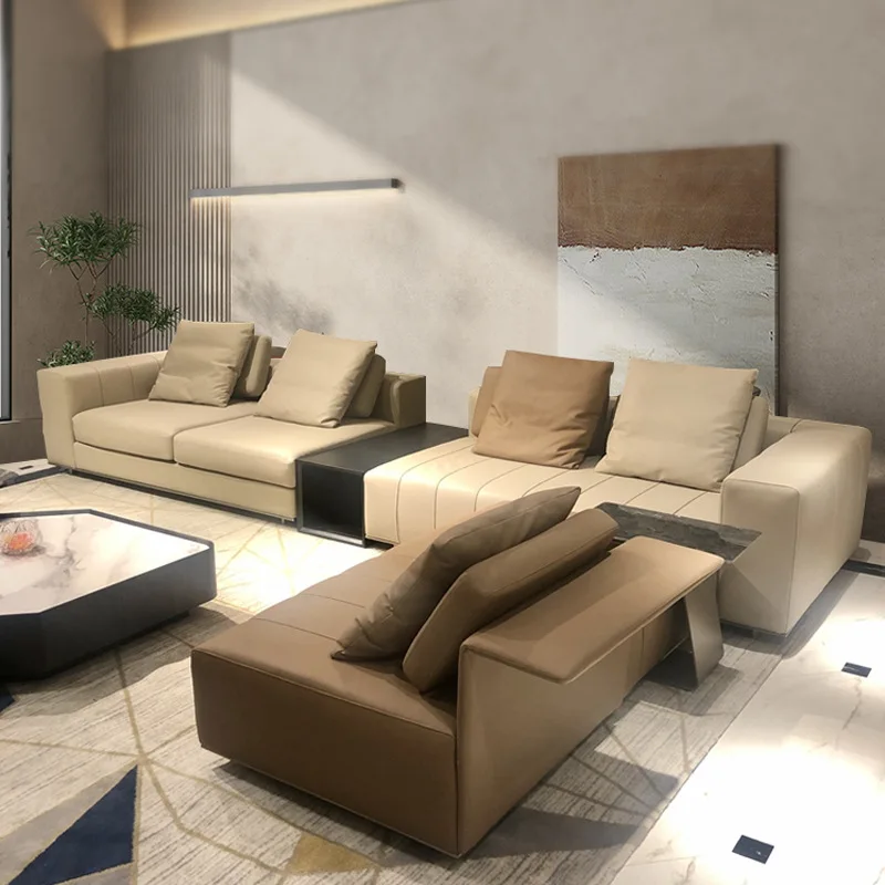 

New Italian style living room down top layer cowhide combination sofa villa