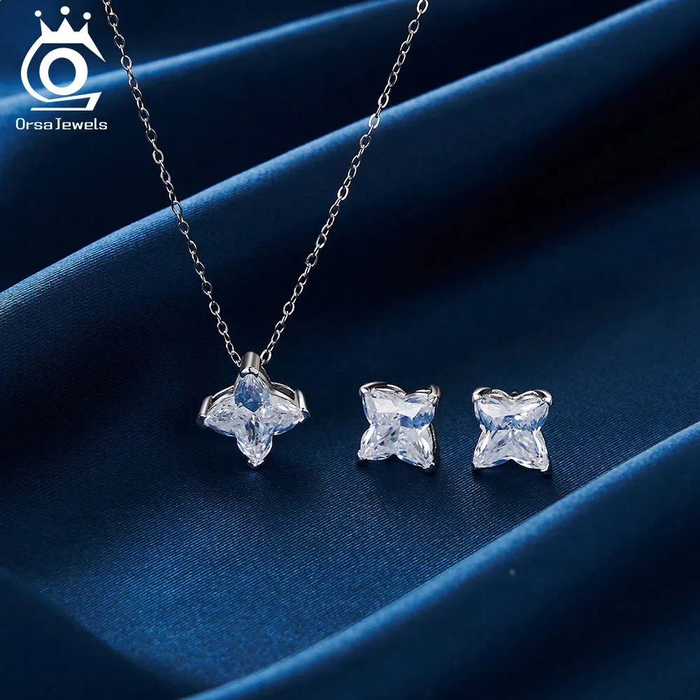 

ORSA JEWELS Real 925 Sterling Silver Zircon Star Stud Earrings For Women Cute Fine Jewelry Set Minimalist Accessories Gift LZE43