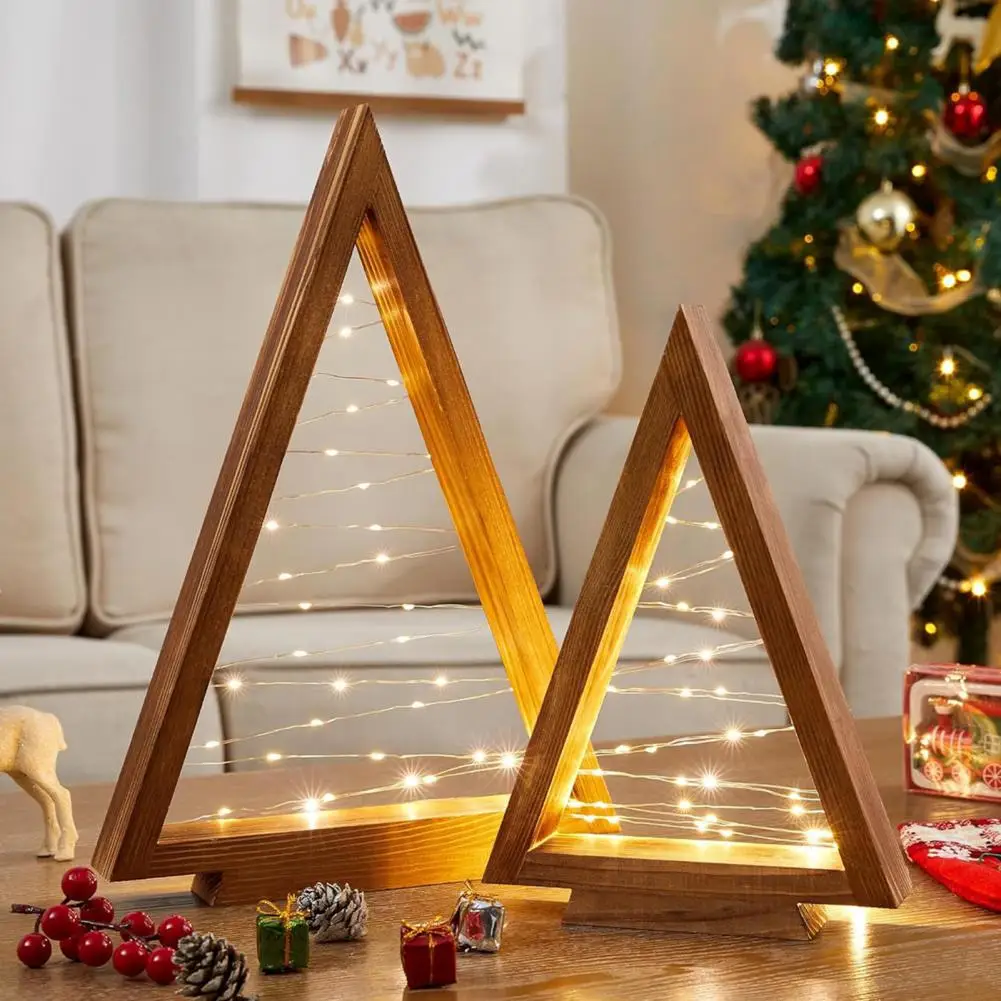 

2 шт. деревянное украшение для рождественской елки со светодиодной подсветкой, деревенский светящийся рождественский елка, настольная вывеска, украшение для домашнего рабочего стола 2025